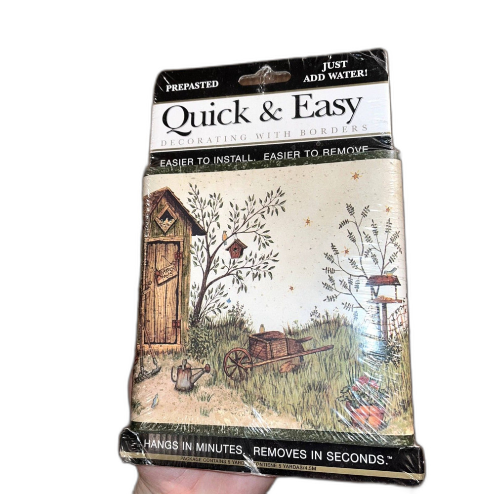 Prepasted Quick and Easy Wallpaper Border 5 YARDS Outhouses Outdoor Pattern